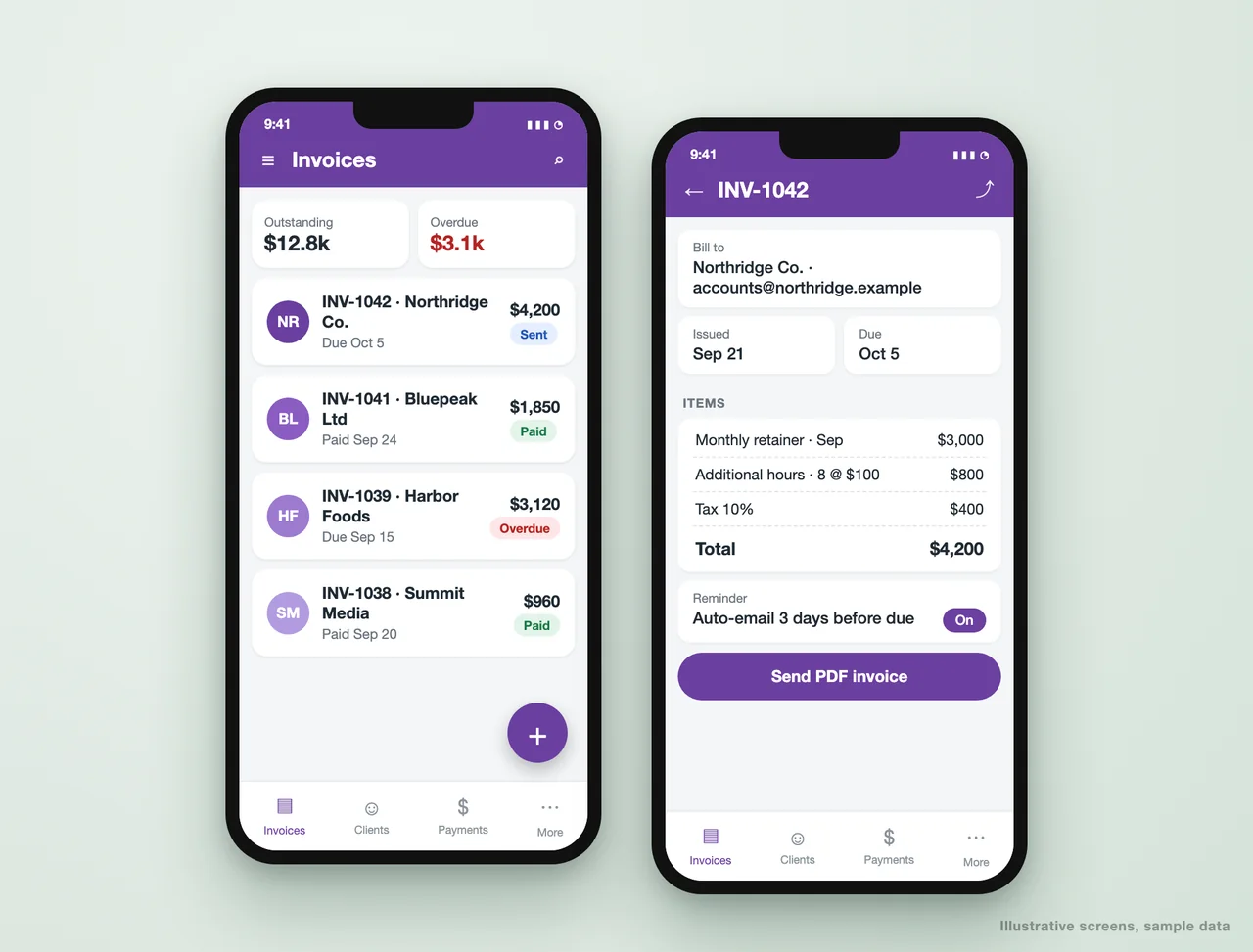 Invoicing tool dashboard built by Greenwolf Tech Labs