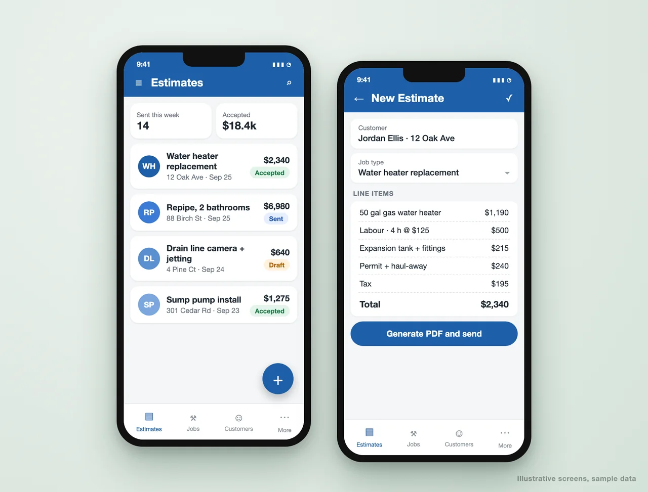Plumbing estimator dashboard built by Greenwolf Tech Labs