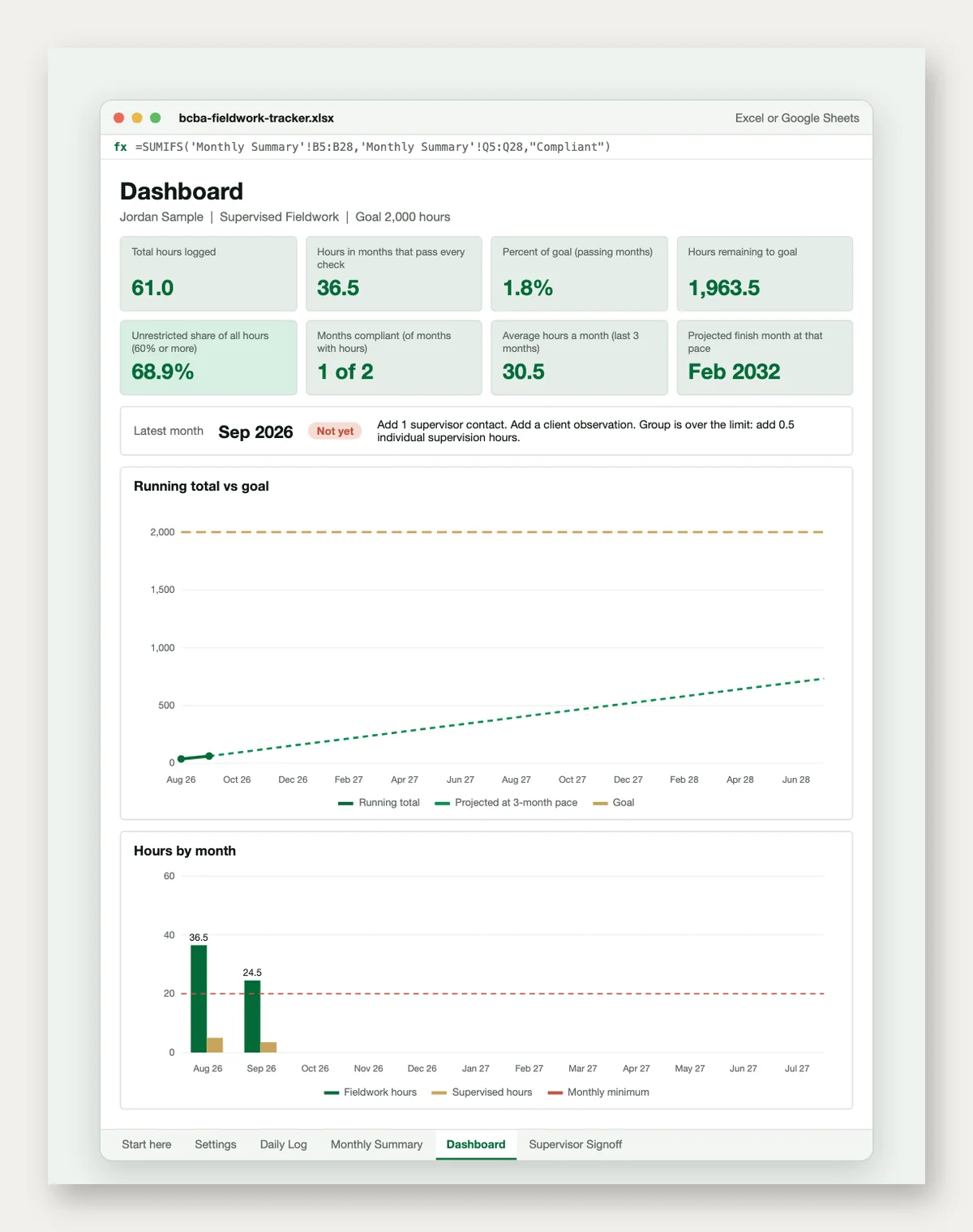 BCBA Fieldwork Hours Tracker: preview 2