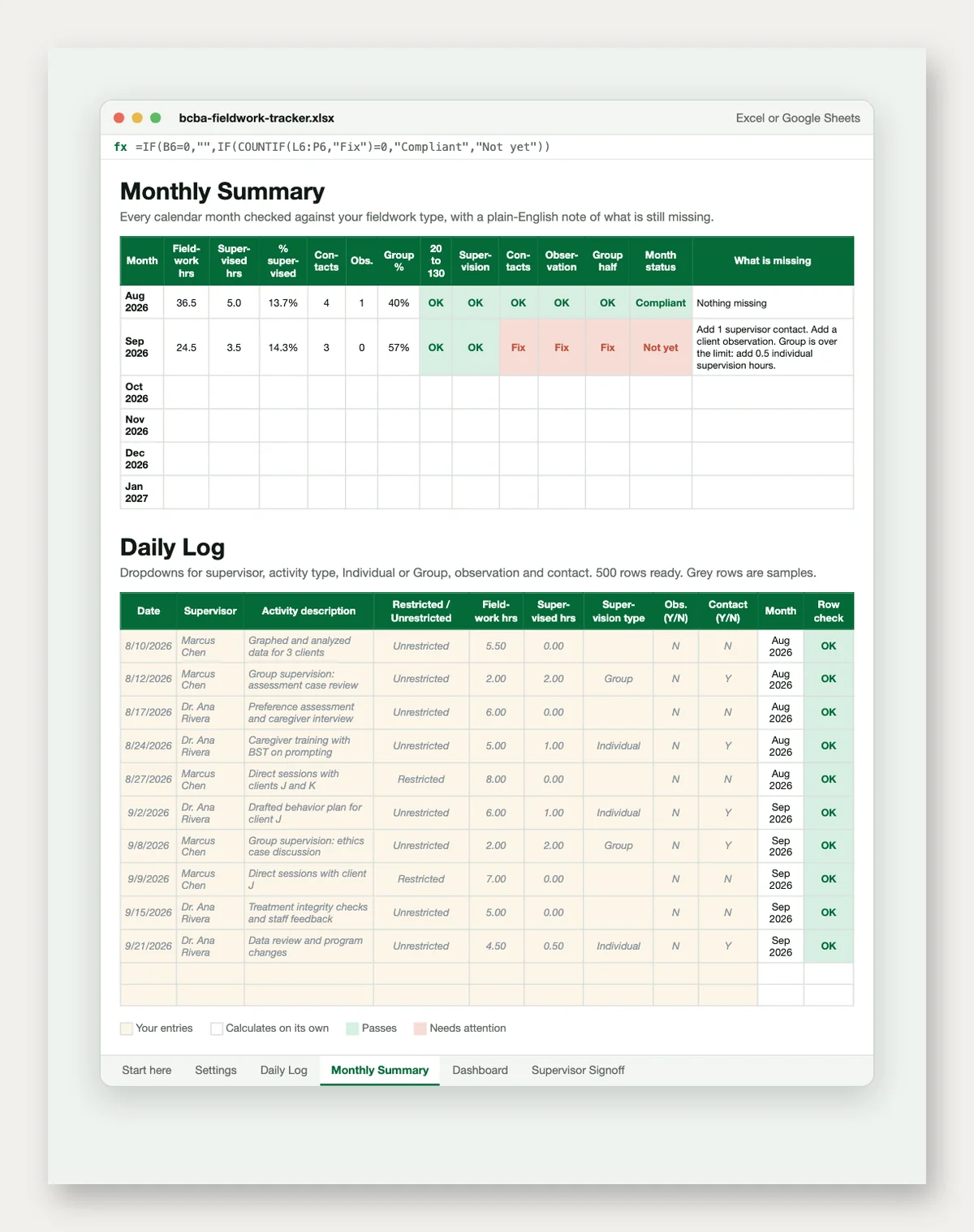 BCBA Fieldwork Hours Tracker: preview 3