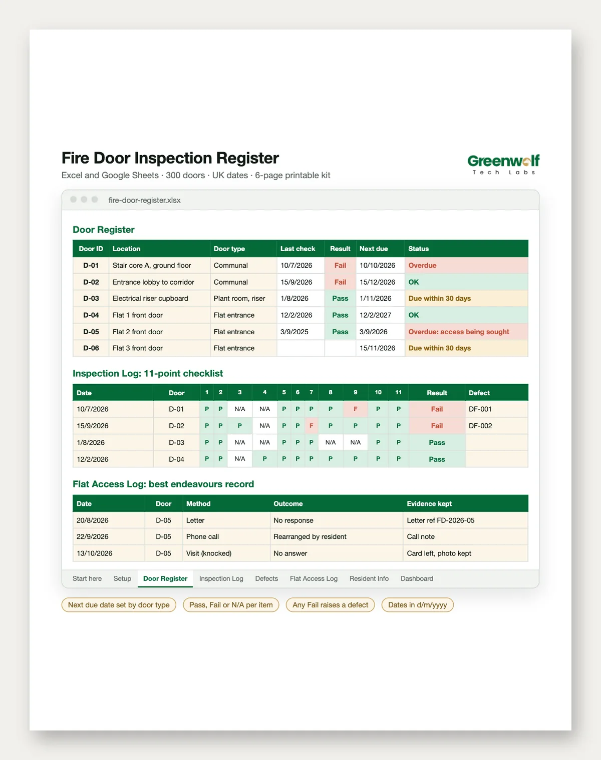 Fire Door Inspection Register and Checklist (UK): preview 3