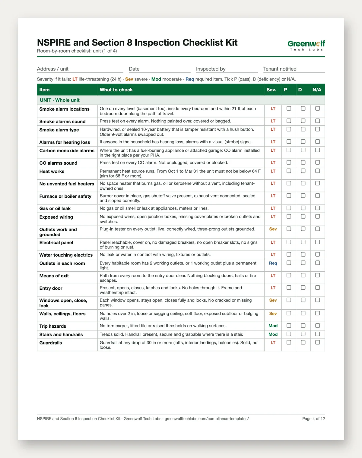 NSPIRE and Section 8 Inspection Checklist Kit: preview 3