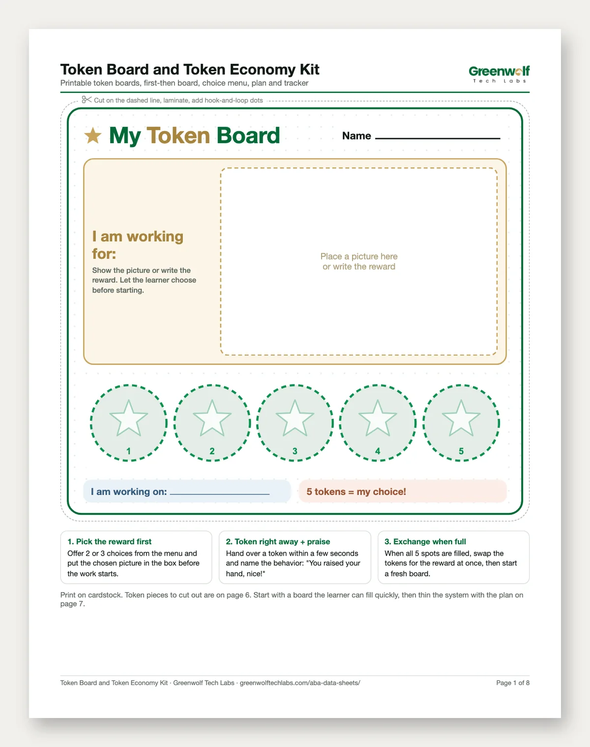 Token Board and Token Economy Kit: printable page and spreadsheet preview